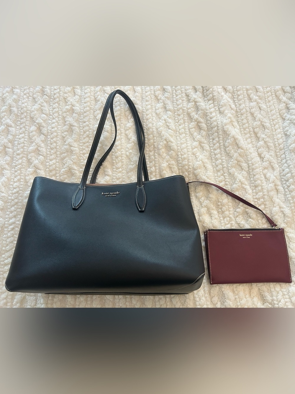 kate spade Black Tote with Burgundy Wristlet